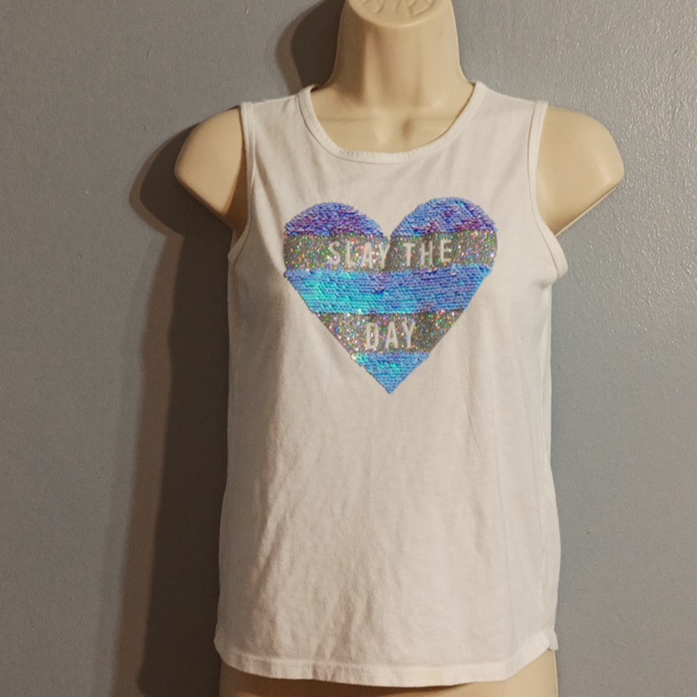 Athletic girl white with silver and blue sequin and glitter slay the day front
